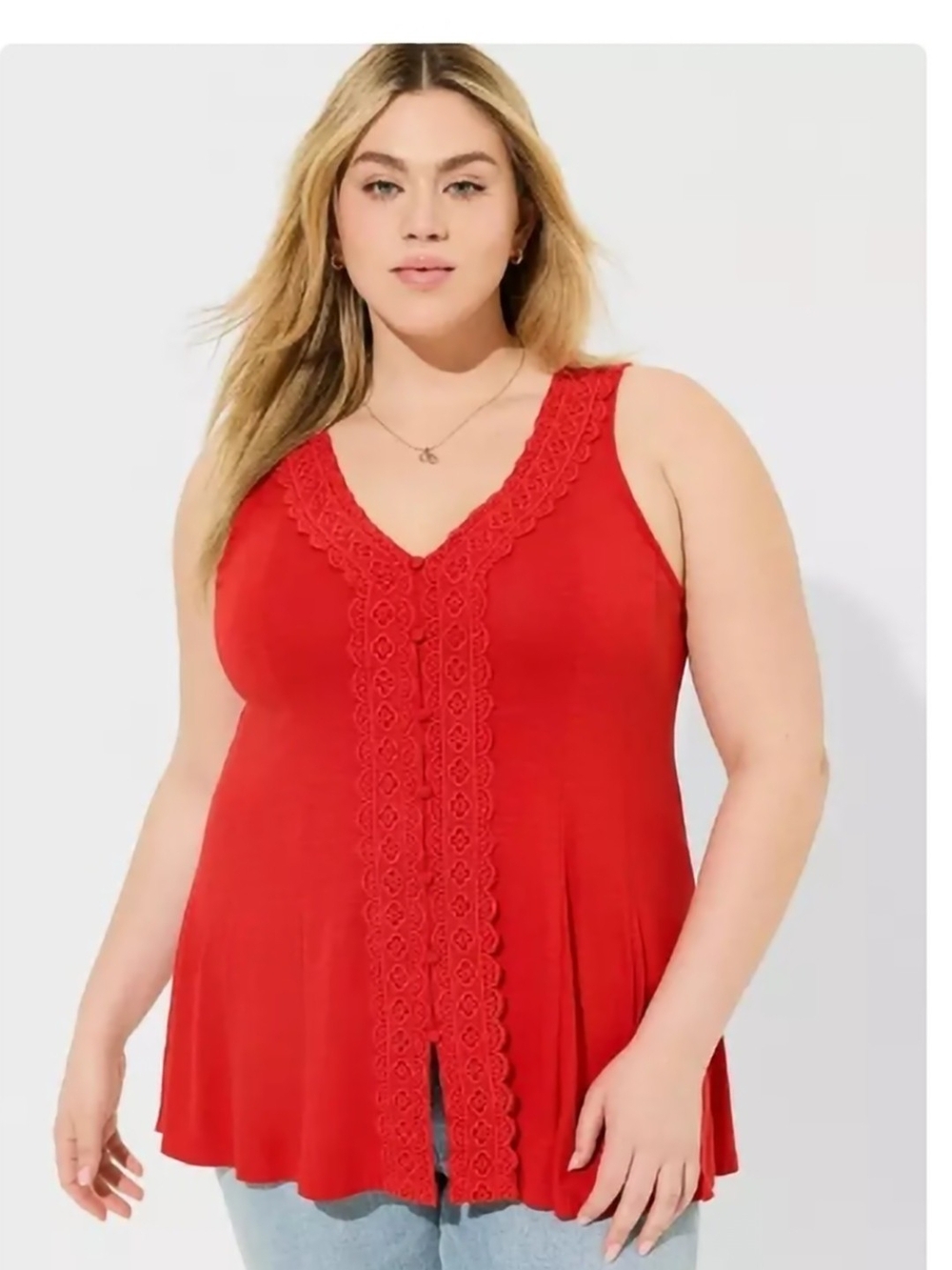 Torrid Red Lace-Trim V-Neck Tank NWOT